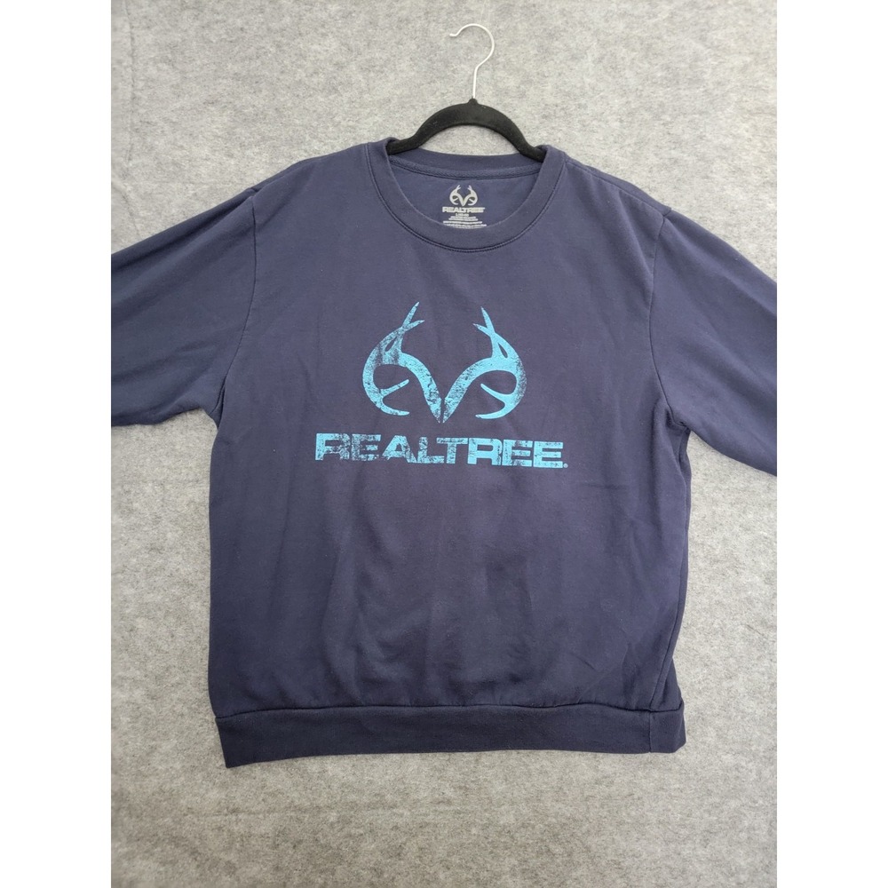 Realtree Men's Blue Distressed Graphic Logo Pullover Sweatshirt Large LG